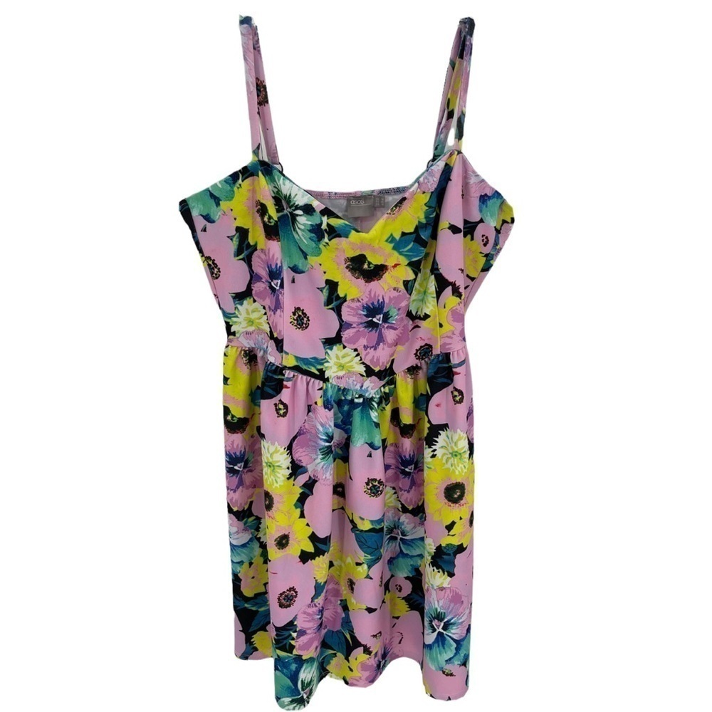 Asos Sleeveless Floral Dress Size 14 Pink Multi V Neck Spaghetti Straps